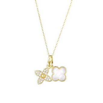 Adornia 18k Gold Plated Mother-Of-Pearl Double Clover Necklace
