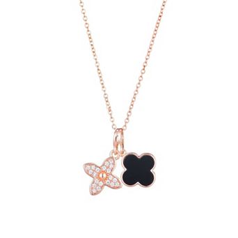 Adornia 18k Rose Gold Plated Black Double Clover Necklace