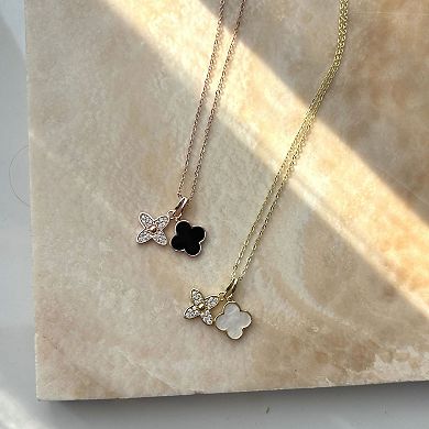 Adornia 18k Rose Gold Plated Black Double Clover Necklace
