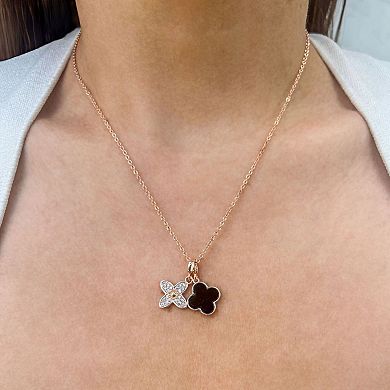 Adornia 18k Rose Gold Plated Black Double Clover Necklace