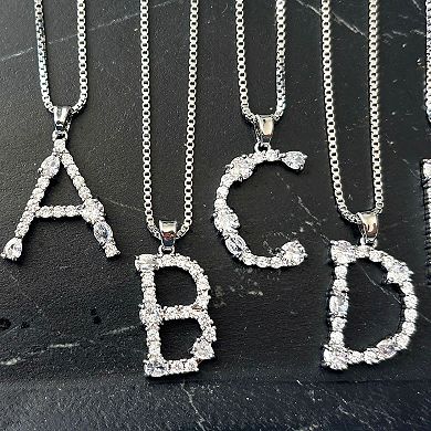 Adornia Silver Tone Crystal Initial Necklace