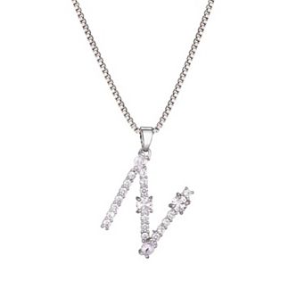 Adornia Silver Tone Crystal Initial Necklace