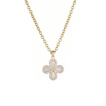 Adornia 14k Gold Over Brass Cubic Zirconia & Mother-of-Pearl Flower Pendant Necklace