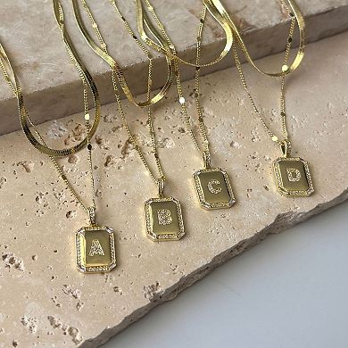 Adornia 14k Gold Plated Pave Initial Dogtag Pendant Necklace Set