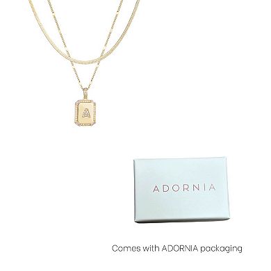 Adornia 14k Gold Plated Pave Initial Dogtag Pendant Necklace Set