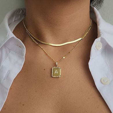 Adornia 14k Gold Plated Pave Initial Dogtag Pendant Necklace Set
