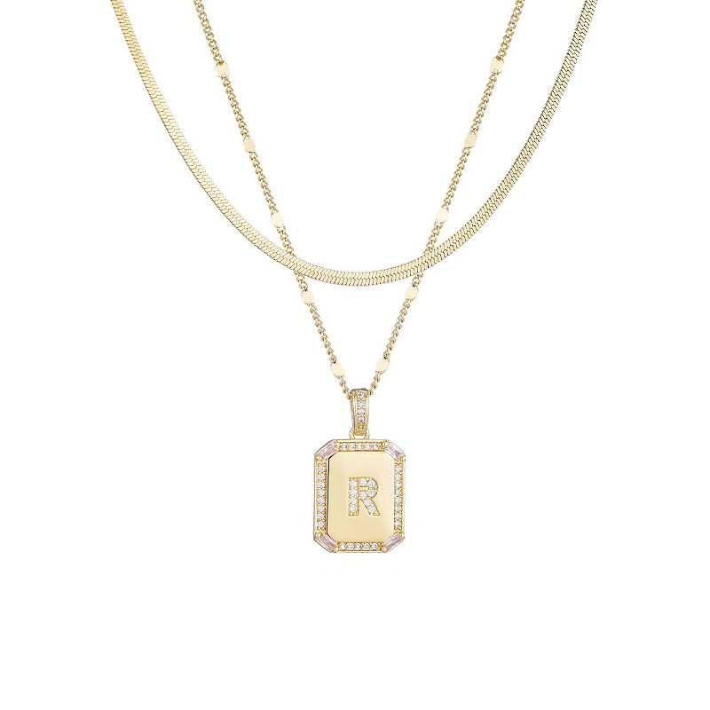 Adornia 14k Gold Plated Pave Initial Dogtag Pendant Necklace Set, Women's, Size: 15-19" ADJ, Gold Tone R