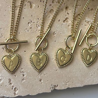 Adornia 14k Gold Plated Heart Initial Toggle Necklace