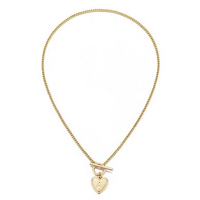 Adornia 14k Gold Plated Heart Initial Toggle Necklace