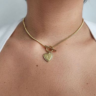 Adornia 14k Gold Plated Heart Initial Toggle Necklace