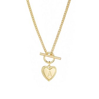Adornia 14k Gold Plated Heart Initial Toggle Necklace