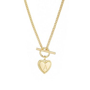 Adornia 14k Gold Plated Heart Initial Toggle Necklace
