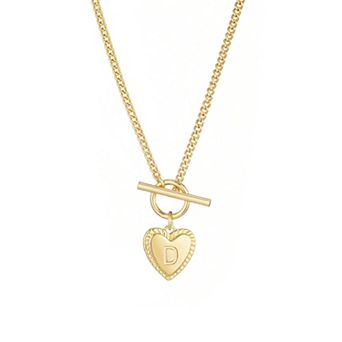 Adornia 14k Gold Plated Heart Initial Toggle Necklace