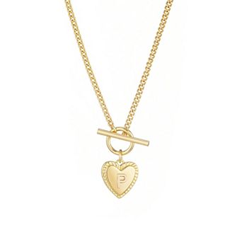 Adornia 14k Gold Plated Heart Initial Toggle Necklace