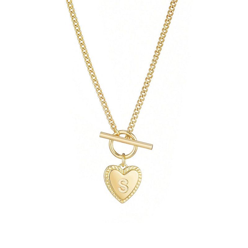 Adornia 14k Gold Plated Heart Initial Toggle Necklace, Women's, 