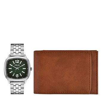 Folio Men's Bracelet Watch & Brown Wallet Set - FMDKSET514