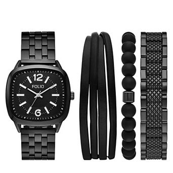 Folio Men's Square Case Watch & Bracelet Set