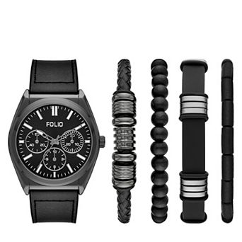 Folio Men's Chronograph Black Strap Watch & Bracelet Set