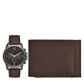 Folio Men's Chronograph Leather Strap Watch & Wallet Set