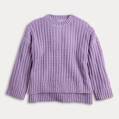 Juniors' Pink Republic Long Sleeve Drop Shoulder Crewneck Sweater