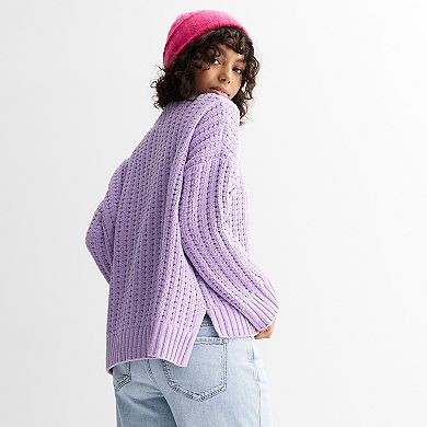 Juniors' Pink Republic Long Sleeve Drop Shoulder Crewneck Sweater