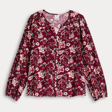 Women's Croft & Barrow Long Sleeve Y-Neck Tee