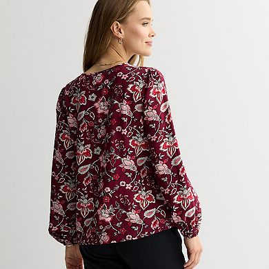 Women's Croft & Barrow Long Sleeve Y-Neck Tee