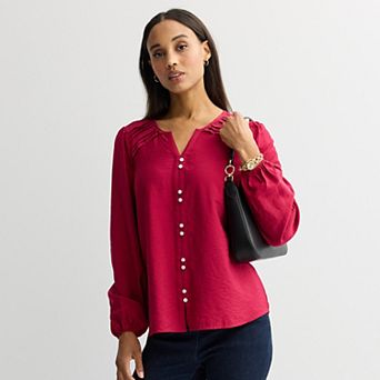 Women's Croft & Barrow Long Sleeve Y-Neck Tee