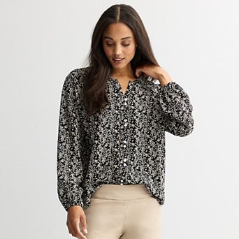 Women's Croft & Barrow Long Sleeve Y-Neck Tee