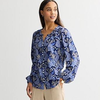 Women's Croft & Barrow Long Sleeve Y-Neck Tee