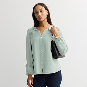 Women's Croft & Barrow Long Sleeve Y-Neck Tee