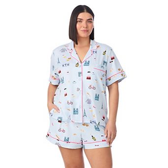 Plus Size Beauty Sleep Social 2 pc Notch Pajama Top & Pajama Shorts Set