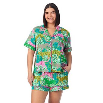 Plus Size Beauty Sleep Social 2 pc Notch Pajama Top & Pajama Shorts Set