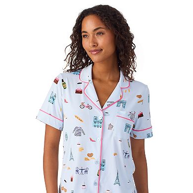 Women's Beauty Sleep Social 2-Piece Notch Pajama Top & Pajama Capri Pants Set