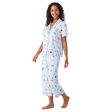 Women's Beauty Sleep Social 2-Piece Notch Pajama Top & Pajama Capri Pants Set