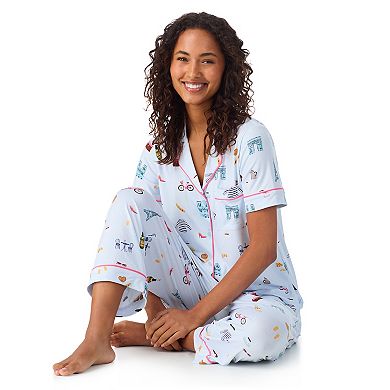 Women's Beauty Sleep Social 2-Piece Notch Pajama Top & Pajama Capri Pants Set