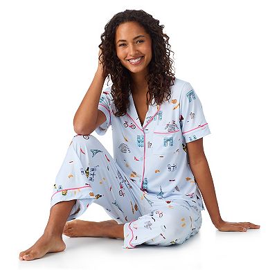 Women's Beauty Sleep Social 2-Piece Notch Pajama Top & Pajama Capri Pants Set