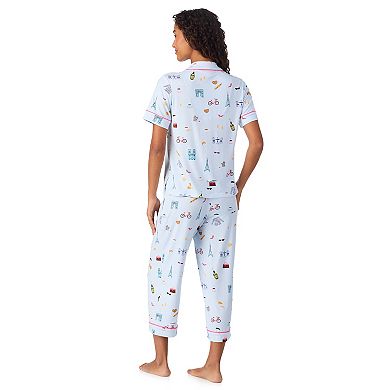Women's Beauty Sleep Social 2-Piece Notch Pajama Top & Pajama Capri Pants Set