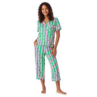 Women's Beauty Sleep Social 2 pc Notch Pajama Top & Pajama Capri Pants Set
