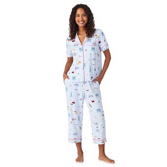 Women's Beauty Sleep Social 2 pc Notch Pajama Top & Pajama Capri Pants Set