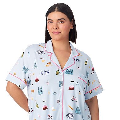 Plus Size Beauty Sleep Social 2-Piece Notch Pajama Top & Pajama Capri Pants Set