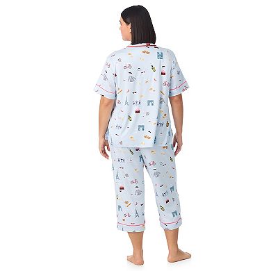 Plus Size Beauty Sleep Social 2-Piece Notch Pajama Top & Pajama Capri Pants Set