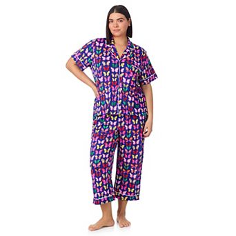 Plus Size Beauty Sleep Social 2 pc Notch Pajama Top & Pajama Capri Pants Set