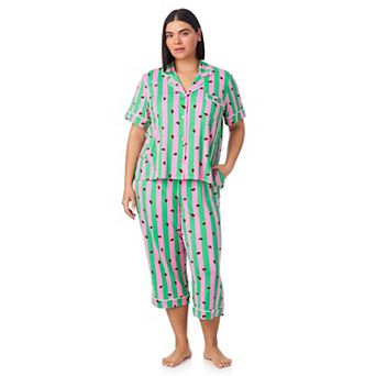 Plus Size Beauty Sleep Social 2 pc Notch Pajama Top & Pajama Capri Pants Set