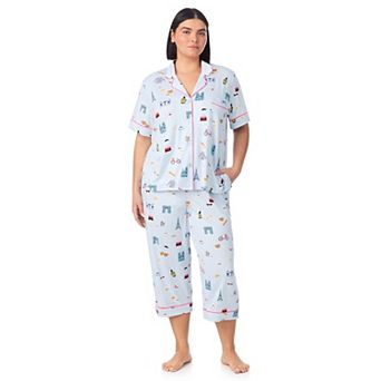 Plus Size Beauty Sleep Social 2 pc Notch Pajama Top & Pajama Capri Pants Set