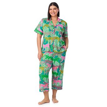 Plus Size Beauty Sleep Social 2 pc Notch Pajama Top & Pajama Capri Pants Set