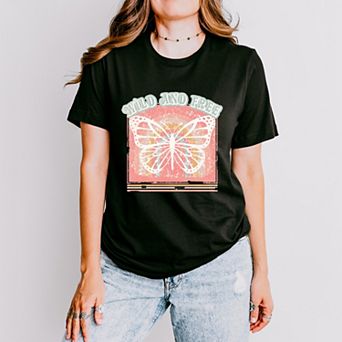 Wild And Free Butterfly - Womens Short Sleeve Tee
