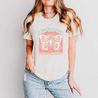 Wild And Free Butterfly - Womens Short Sleeve Tee