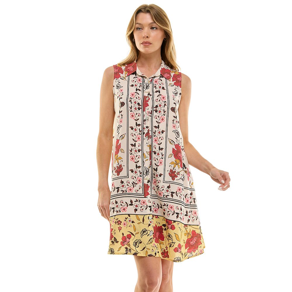 Black Floral Button Down Collared Dress main image 1
