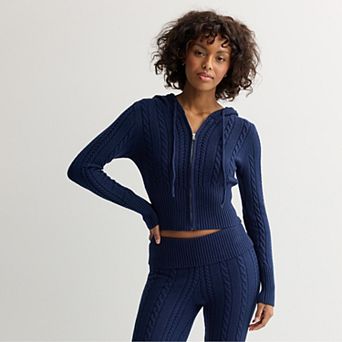 Juniors' Harper & Ivy Zip Up Cable Sweater